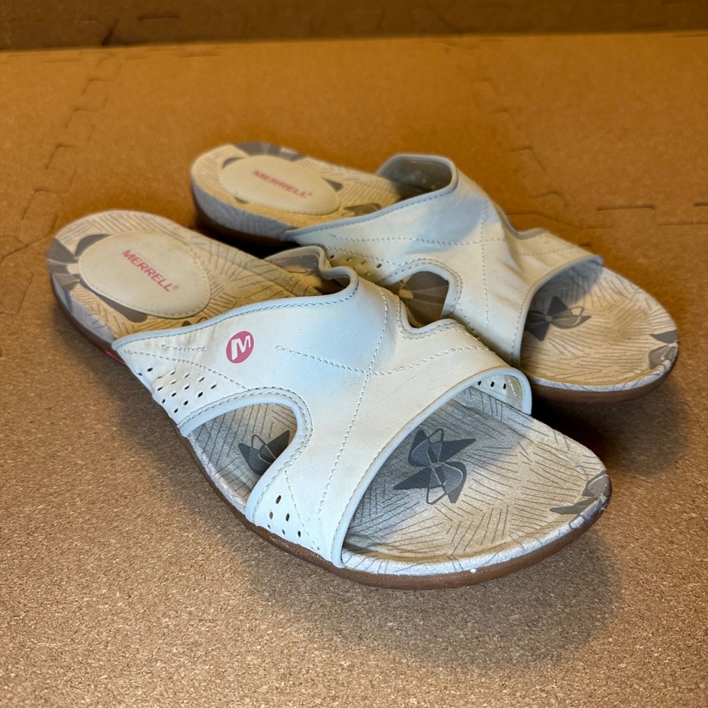 Merrell Lorelei Slide Ice Womens 10 White Pink Leather Comfort Sandals J89212